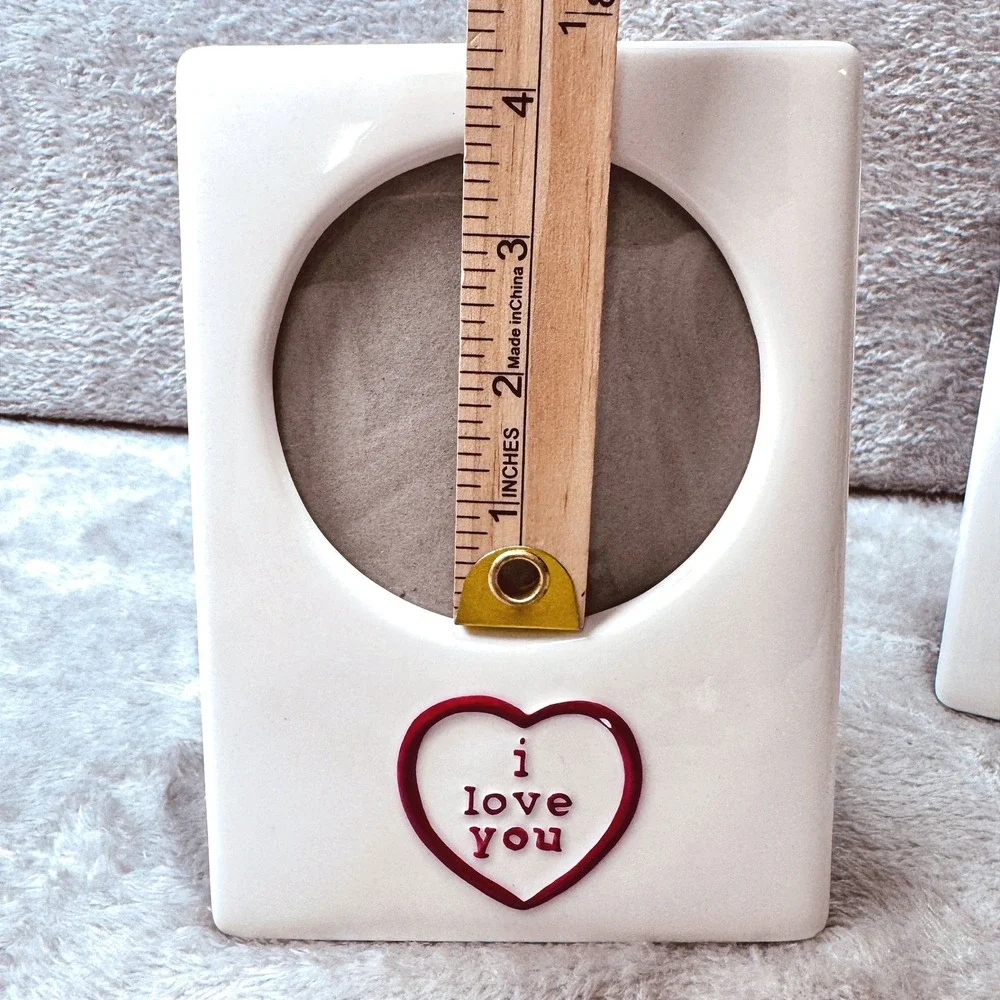 Russ White Ceramic‎ I Love You Heart Love Picture Frames Set of 2 Romantic Decor
